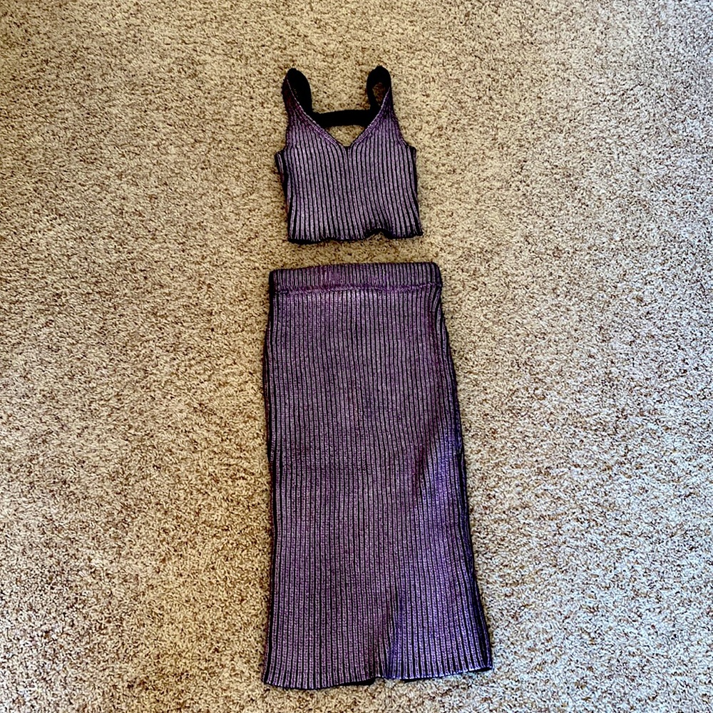 ASOS Purple Ribbed Crop Top & Midi Skirt Set